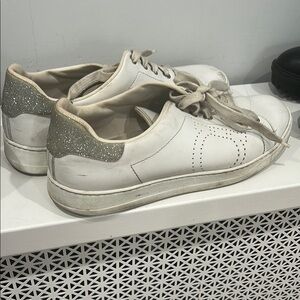 Salvatore Ferragamo White and Silver Sneakers